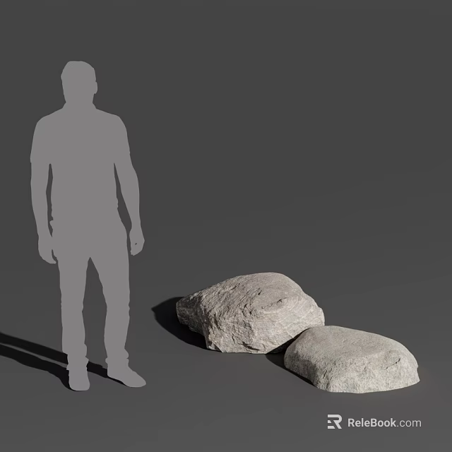 Wood And Stone Natural Stone Pieces Display With Human Figure For Size Reference 3d model 