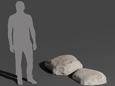 Wood And Stone Natural Stone Pieces Display With Human Figure For Size Reference 3d model
