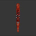Red Warship Model With Detailed Deck And Scale Design Features