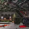 Military Style Firearms Storage Area With Camouflage Ceiling And Weapon Racks 3d model