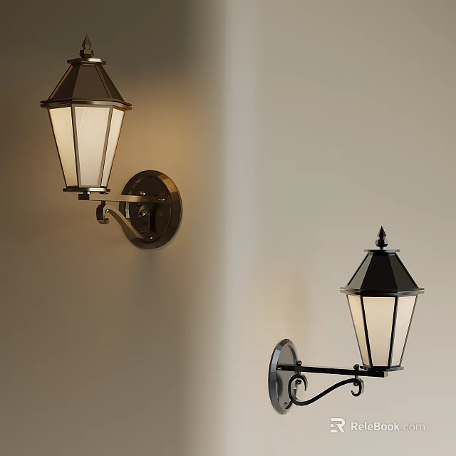 Classic Wall Lamps With Glass Shades Mounted On Beige Wall For Indoor Lighting 3d model 