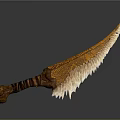 Unique Curved Blade Weapon With Feathered Serrated Edge And Brown Textured Bone Handle