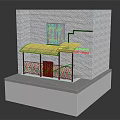 Building Model Structure With White Brick Wall Red Door Blue Window And Transparent Porch Canopy