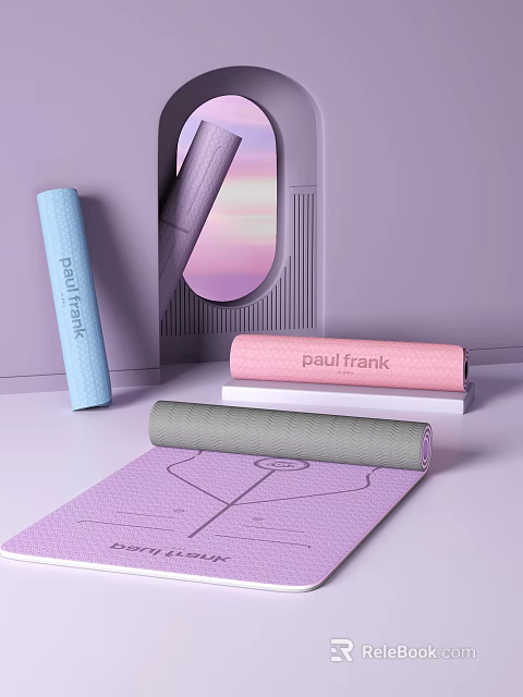 Paul Frank Yoga Mats in Blue Pink Gray with Unfolded Purple and Line Patterns 3d model 