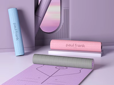 Paul Frank Yoga Mats in Blue Pink Gray with Unfolded Purple and Line Patterns 3d model