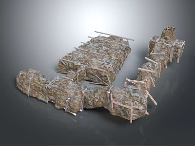 Camouflaged Field Structures With Wooden Frames And Camouflage Coverings 3d model