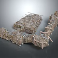 Camouflaged Field Structures With Wooden Frames And Camouflage Coverings