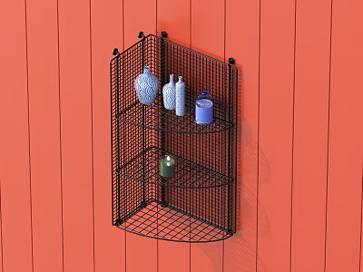 Black Wire Corner Rack Displaying Vases And Containers 3d model