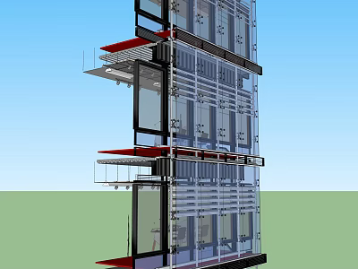 Modern Detached Villa With Glass Facade Red Balconies And Multi Storey Design 3d model
