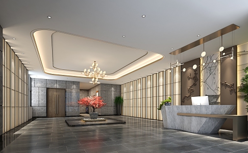 New Chinese-style foyer reception desk 3d model