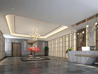 New Chinese-style foyer reception desk 3d model