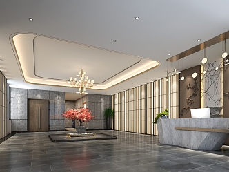 New Chinese-style foyer reception desk 3d model