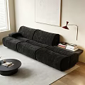 Black Sectional Multi Seater Sofa With Red Floor Lamp Round Coffee Table And Wall Art