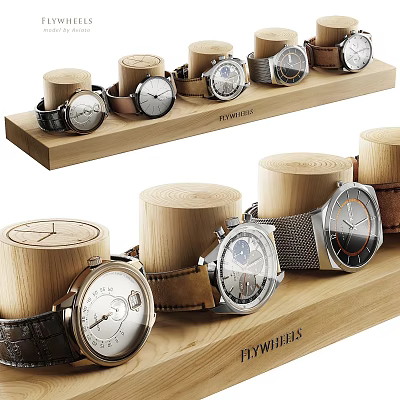 Stylish Watches Displayed On Wooden Stands 3d model Stylish Watches Displayed On Wooden Stands 3d model