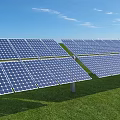 Solar Panels Clean Energy Setup On Green Grass Field Under Blue Sky