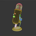 Retro Microphone With Metal Mesh Grille Black Body Red Button And Silver Stand