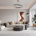 Modern Living and Dining Room Interior With Beige Sofa Coffee Table Artwork And Floor Lamp