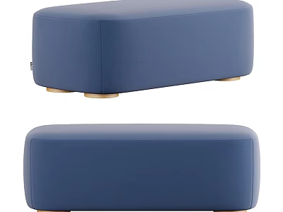 Modern Blue Upholstered Ottoman With Rectangular Design And Wooden Legs 3d model