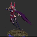 Game Movie Character Red Haired Female With Horned Helmet Purple Cape And Magic Elements