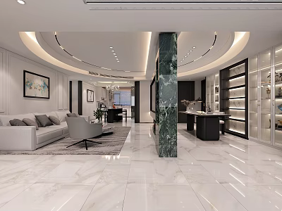 Modern Living Dining Room Interior With White Sofa Dining Table And Marble Floor 3d model