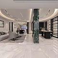Modern Living Dining Room Interior With White Sofa Dining Table And Marble Floor