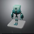 3D Light Blue Robot Model With Cubic Head Round Eyes And White Base