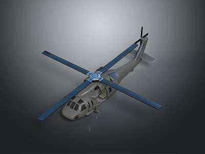 Detailed Military Helicopter Model Featuring Four Rotors Open Door And Gray Body Design 3d model