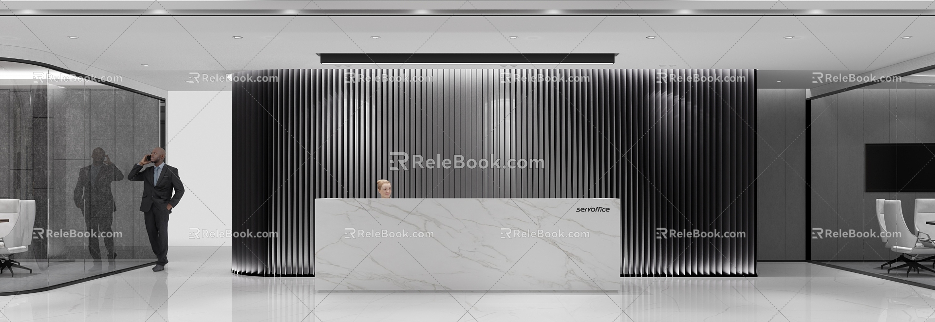 New Chinese Office Space Office Front Desk 3d model