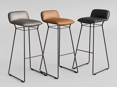 Modern Bar Stools with Metal Frames in Gray Brown and Black Colors 3d model