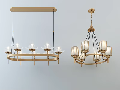 Modern Elegant Chandeliers With Golden Frame And Transparent Glass Shades 3d model