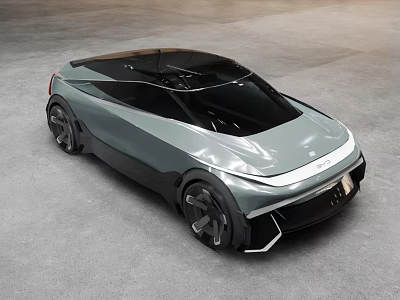 Futuristic Silver Gray Car With Sleek Design And Black Panoramic Roof 3d model