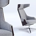 Modern Office Chair With Gray Fabric Upholstery Dark Accent Trim And Metal Swivel Base