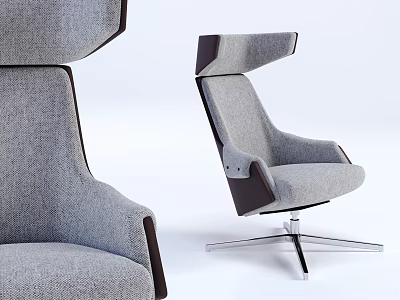 Modern Office Chair With Gray Fabric Upholstery Dark Accent Trim And Metal Swivel Base 3d model