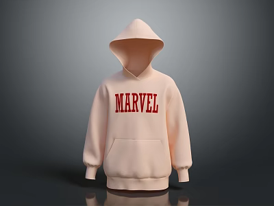 Light Beige Marvel Printed Hoodie with Hood and Front Pocket for Casual Wear 3d model