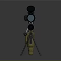 Yellow Sniper Rifle With Scope And Bipod On Gray Background