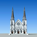 Christian Church Building With Twin Spires White Exterior And Circular Rose Window