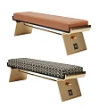 Modern Ottoman Design With Brown Leather And Patterned Fabric Upholstery And Metal Legs