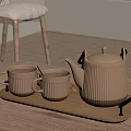 Modern Ceramic Cups With Vertical Stripes On Tray With Golden Handles For Home Kitchen