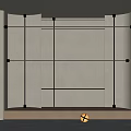 Modern Interior Design With Glass Partition Metal Frame Layered Shelves Wooden Platform And Round Light
