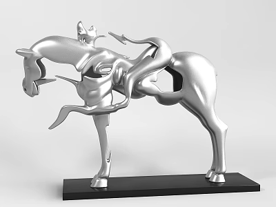 Silver Horse Shaped Ornament Decor Set with Modern Sculptural Design and Black Base 3d model