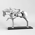 Silver Horse Shaped Ornament Decor Set with Modern Sculptural Design and Black Base