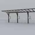 Modern Bus Stop Shelter With Metal Frame Canopy And Information Panels