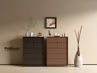 Modern Entryway Cabinet And Side Cabinet With Two Tone Brown Design Decorative Vase And Painting 3d model
