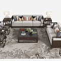 Modern Sofa Coffee Table Set With Decorative Pillows And Patterned Rug And Side Tables 3d model