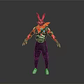 Vibrant Character With Rabbit Ears And Red Green Pink Costume Standing In Pose