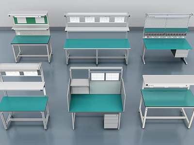 Multiple Styles Of Anti Static Functional Workbenches With Storage Shelves For Industrial Electronic Workshop Operations 3d model