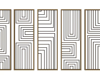 Decorative Partitions With Black And White Geometric Line Patterns And Golden Frames 3d model