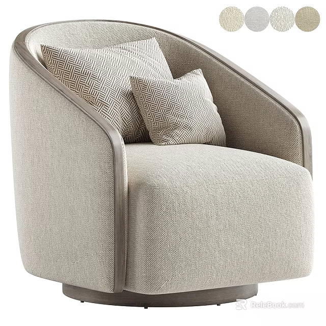 Beige Upholstered Accent Chair with Patterned Pillows Sleek Armrests and Modern Style 3d model 