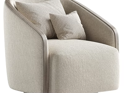 Beige Upholstered Accent Chair with Patterned Pillows Sleek Armrests and Modern Style 3d model