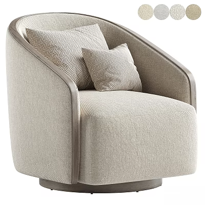 Beige Upholstered Accent Chair with Patterned Pillows Sleek Armrests and Modern Style 3d model